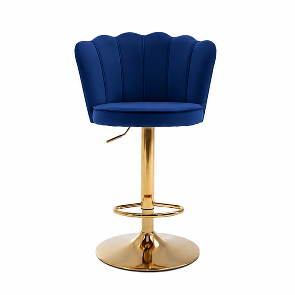Lorven Blue Velvet Adjustable Swivel Bar Stool with Gold Hydraulic Base
