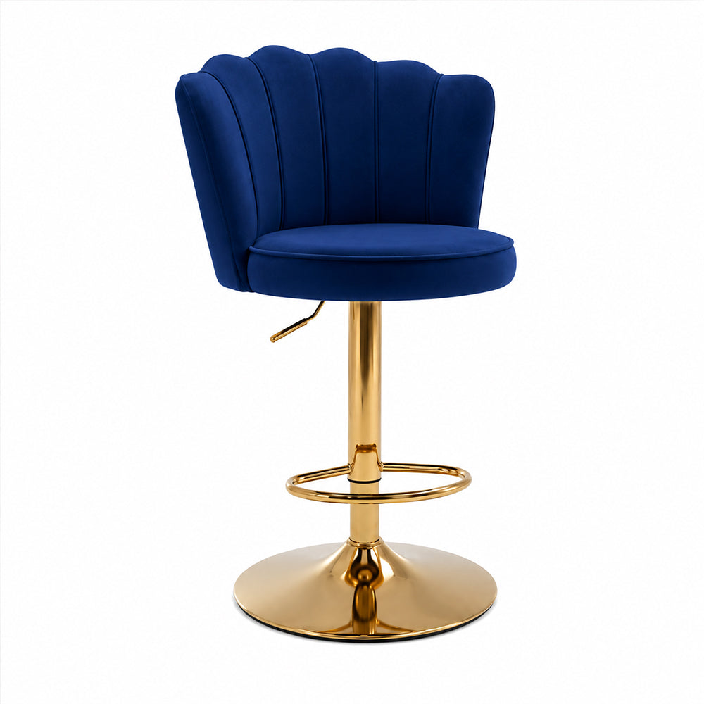 Lorven Blue Velvet Adjustable Swivel Bar Stool with Gold Hydraulic Base