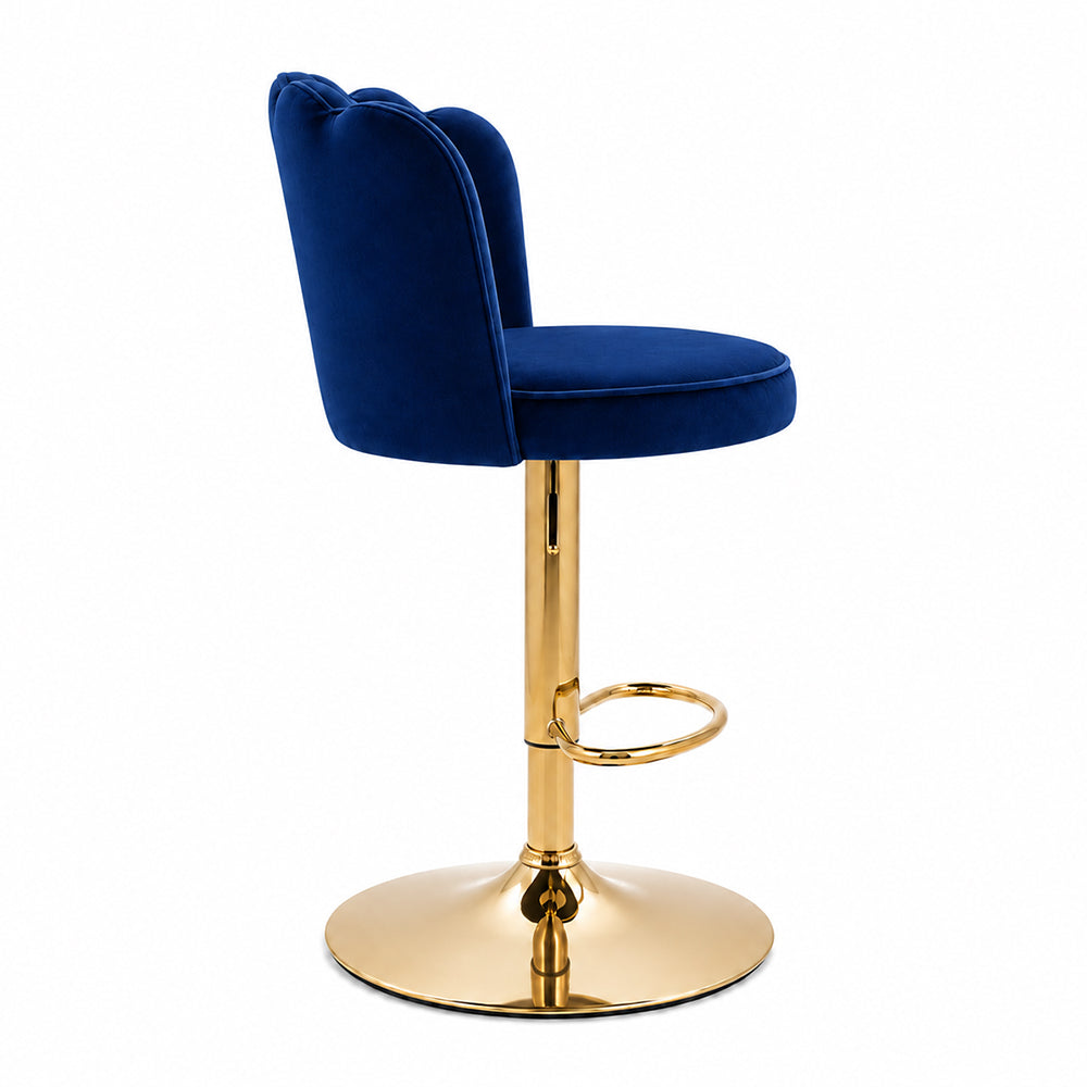 Lorven Blue Velvet Adjustable Swivel Bar Stool with Gold Hydraulic Base