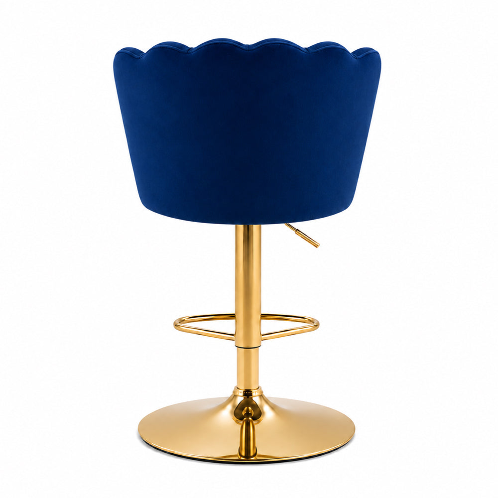 Lorven Blue Velvet Adjustable Swivel Bar Stool with Gold Hydraulic Base