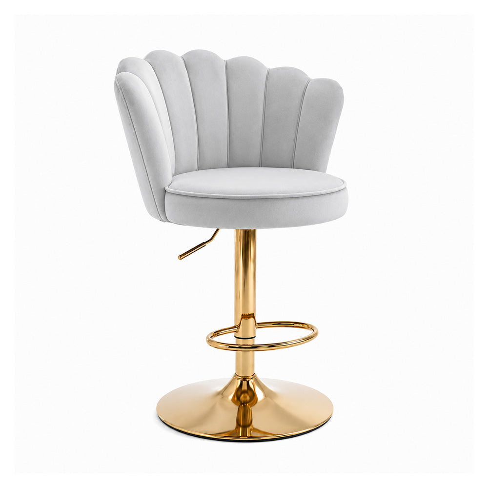 Lorven Grey Velvet Adjustable Swivel Bar Stool with Gold Hydraulic Base