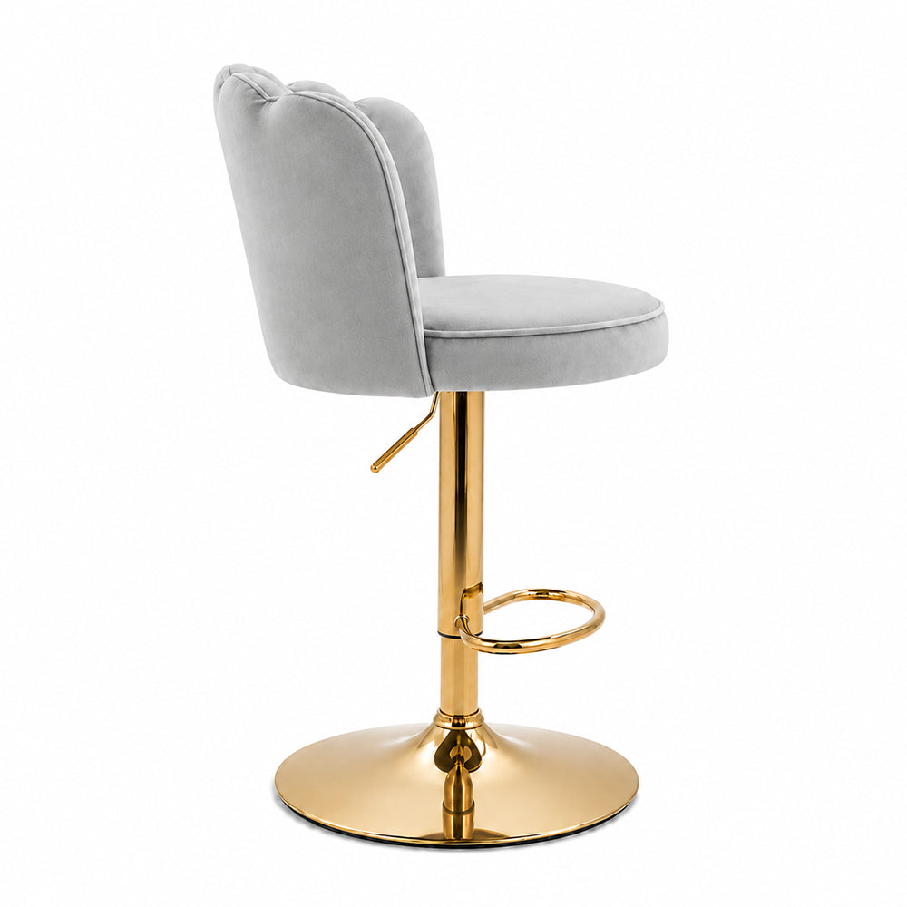 Lorven Grey Velvet Adjustable Swivel Bar Stool with Gold Hydraulic Base