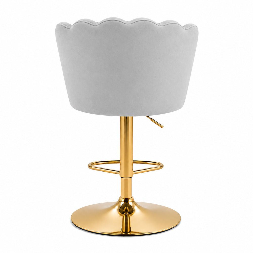 Lorven Grey Velvet Adjustable Swivel Bar Stool with Gold Hydraulic Base