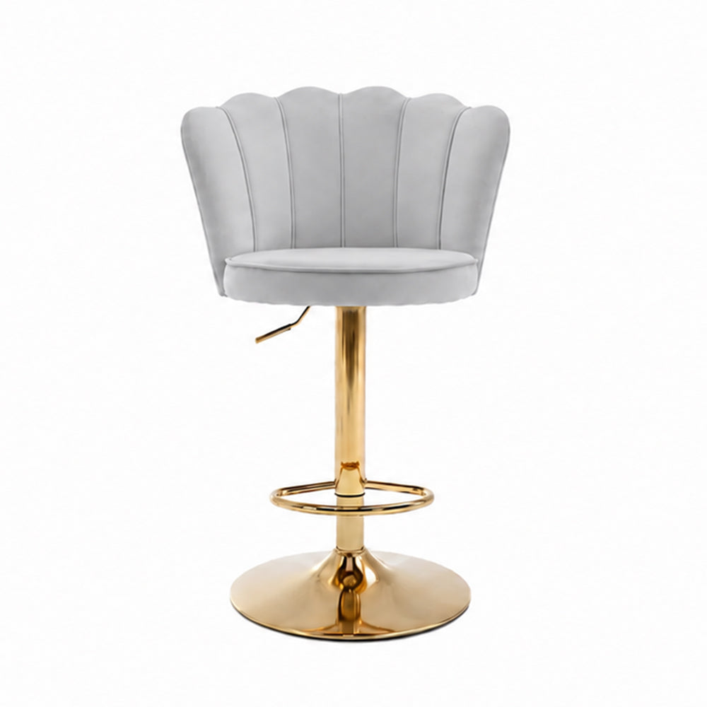 Lorven Grey Velvet Adjustable Swivel Bar Stool with Gold Hydraulic Base