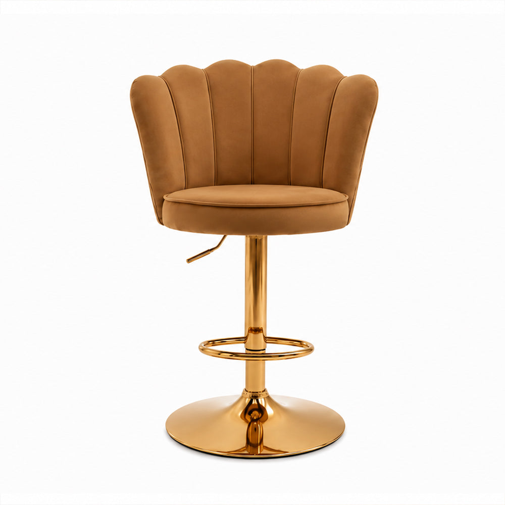 Lorven Brown Velvet Adjustable Swivel Bar Stool with Gold Hydraulic Base