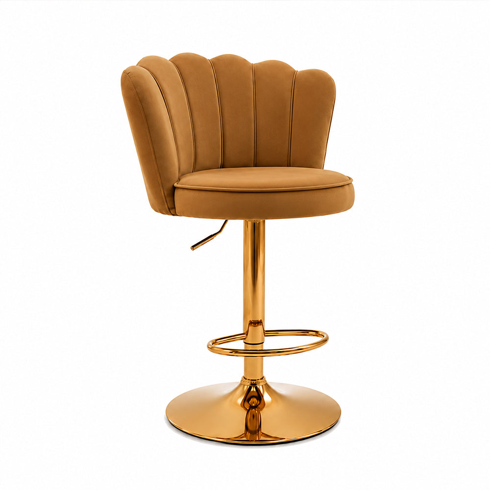 Lorven Brown Velvet Adjustable Swivel Bar Stool with Gold Hydraulic Base
