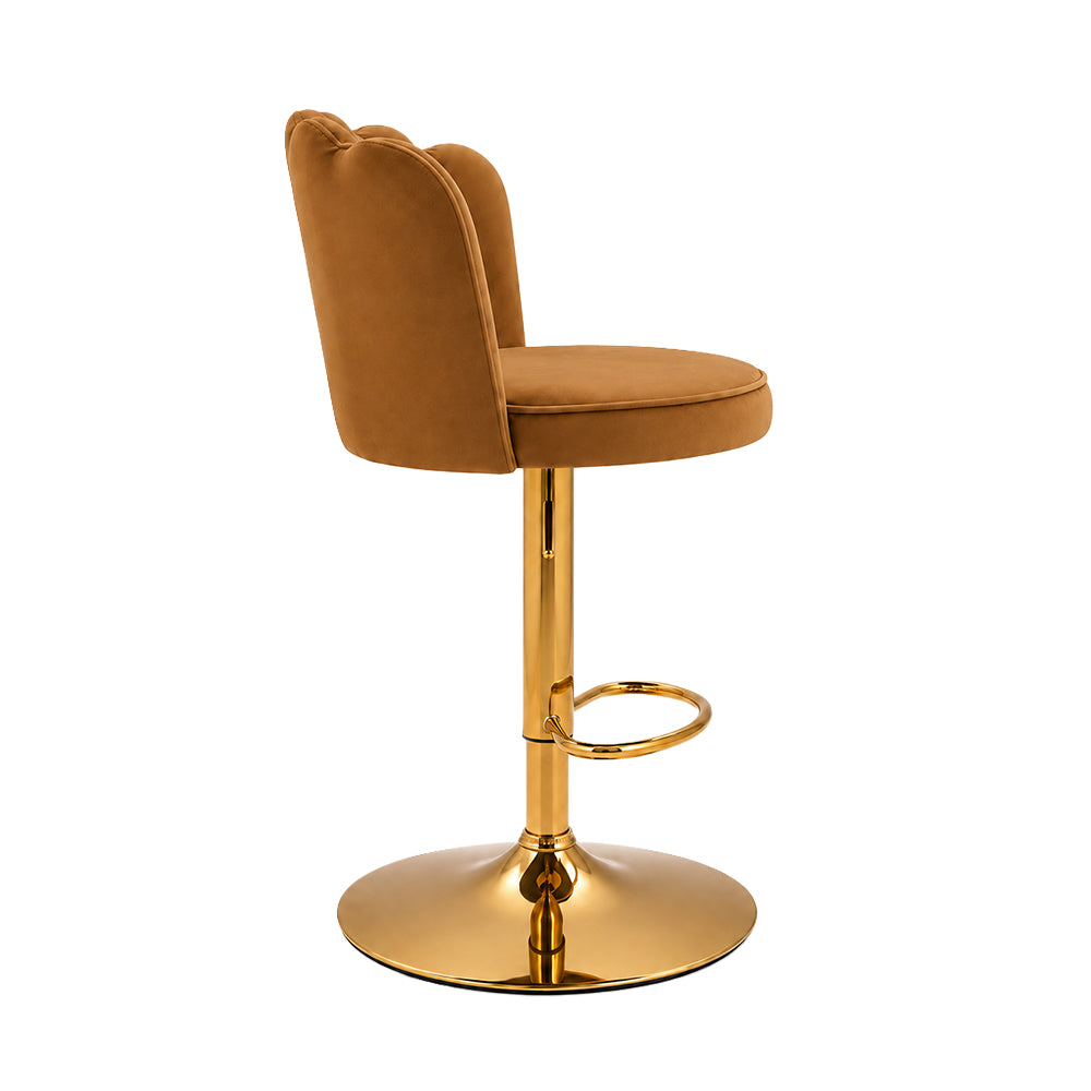 Lorven Brown Velvet Adjustable Swivel Bar Stool with Gold Hydraulic Base
