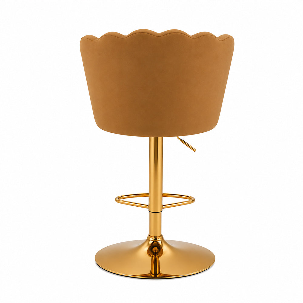 Lorven Brown Velvet Adjustable Swivel Bar Stool with Gold Hydraulic Base
