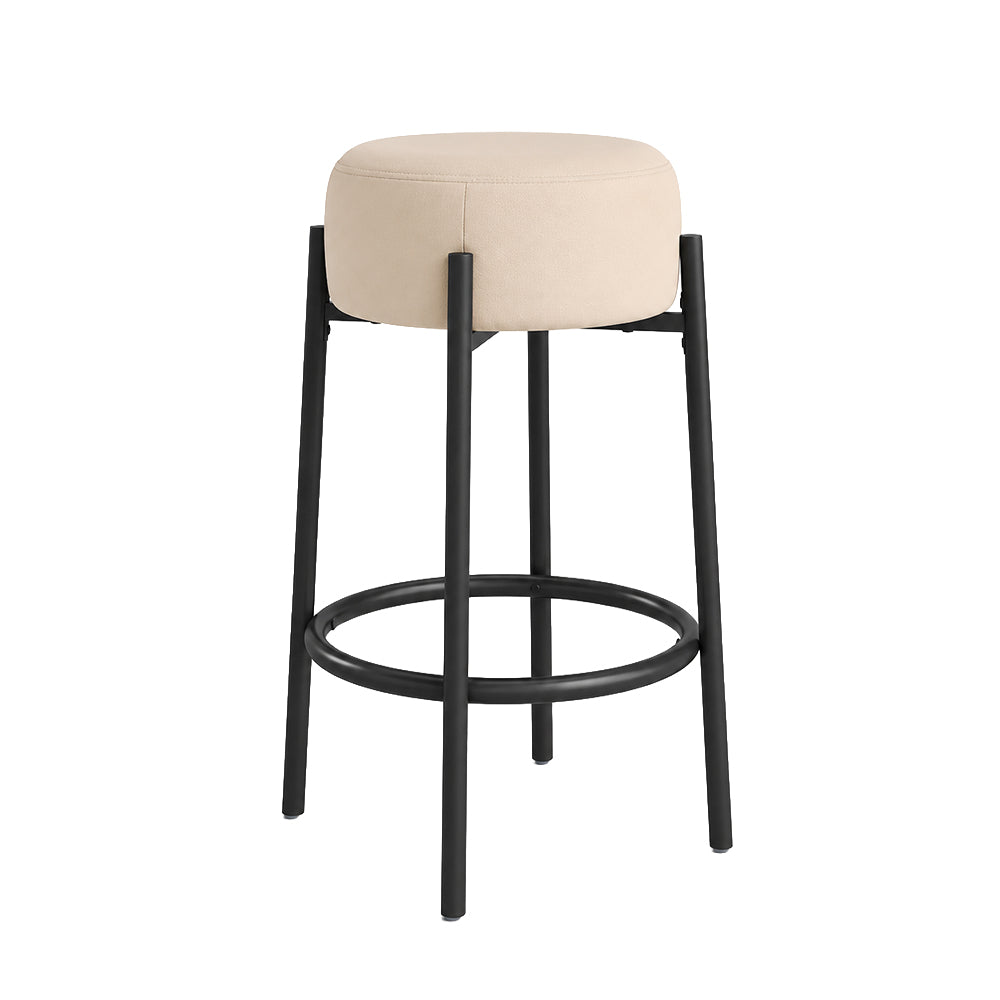 Rovik Beige Backless Upholstered Counter Height Bar Stool with Black Metal Frame