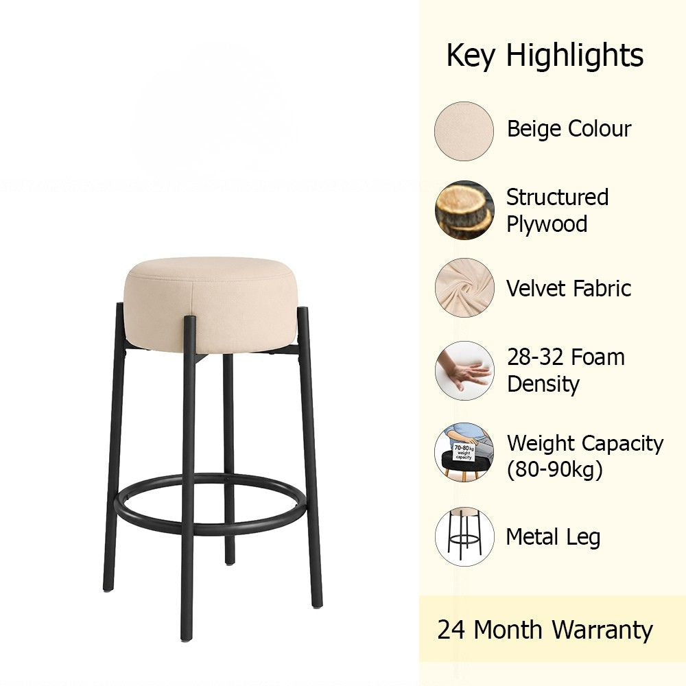 Rovik Beige Backless Upholstered Counter Height Bar Stool with Black Metal Frame