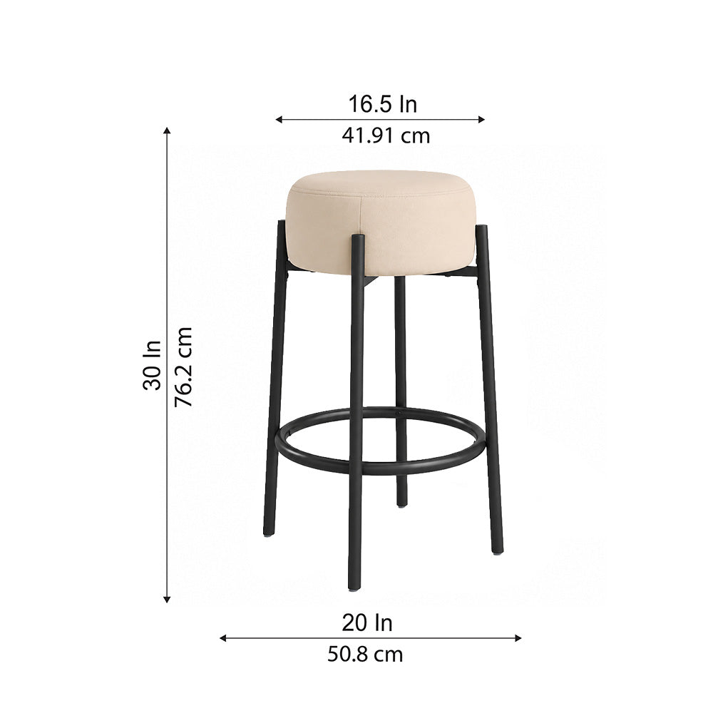 Rovik Beige Backless Upholstered Counter Height Bar Stool with Black Metal Frame