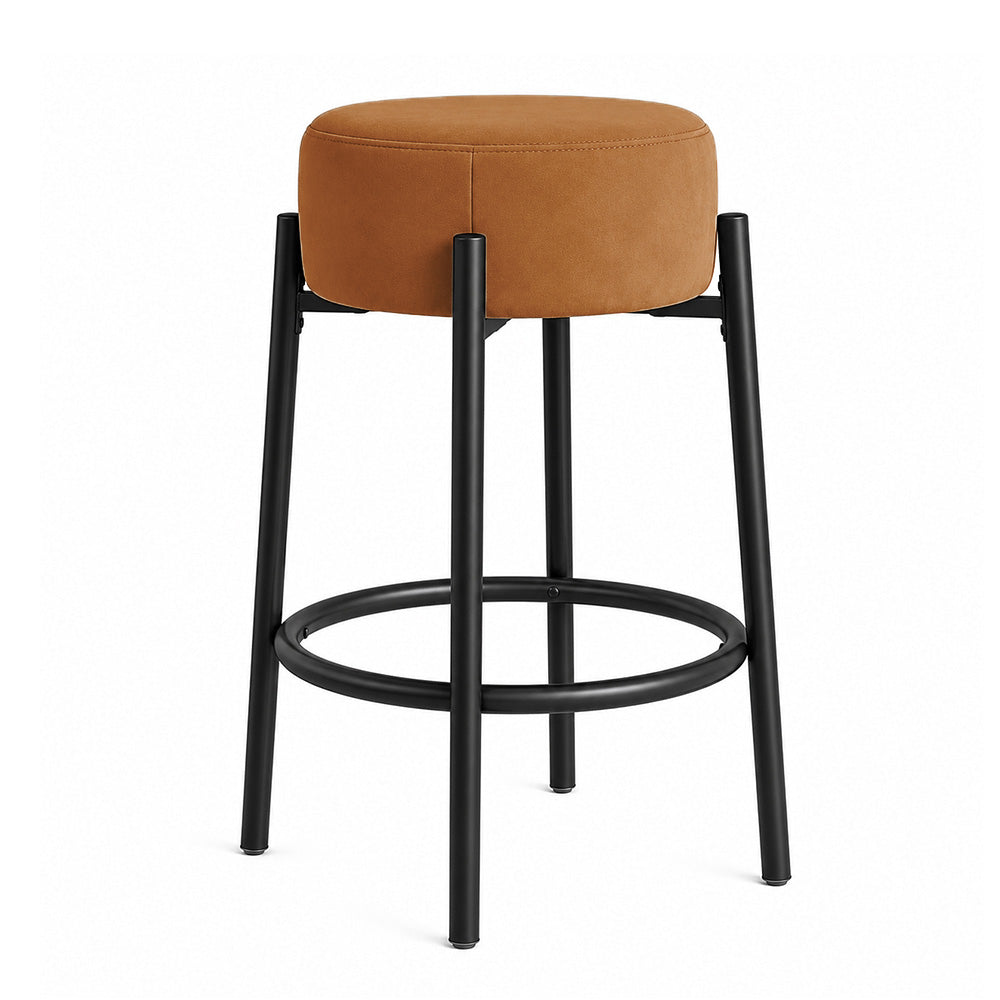 Rovik Brown Backless Upholstered Counter Height Bar Stool with Black Metal Frame
