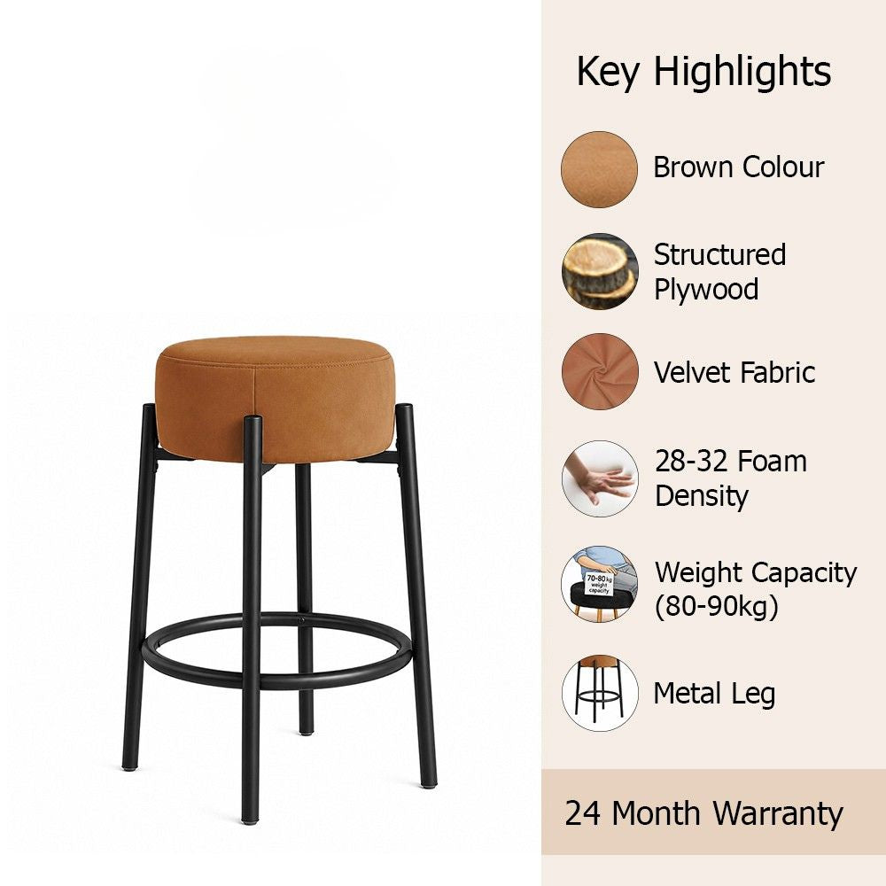 Rovik Brown Backless Upholstered Counter Height Bar Stool with Black Metal Frame