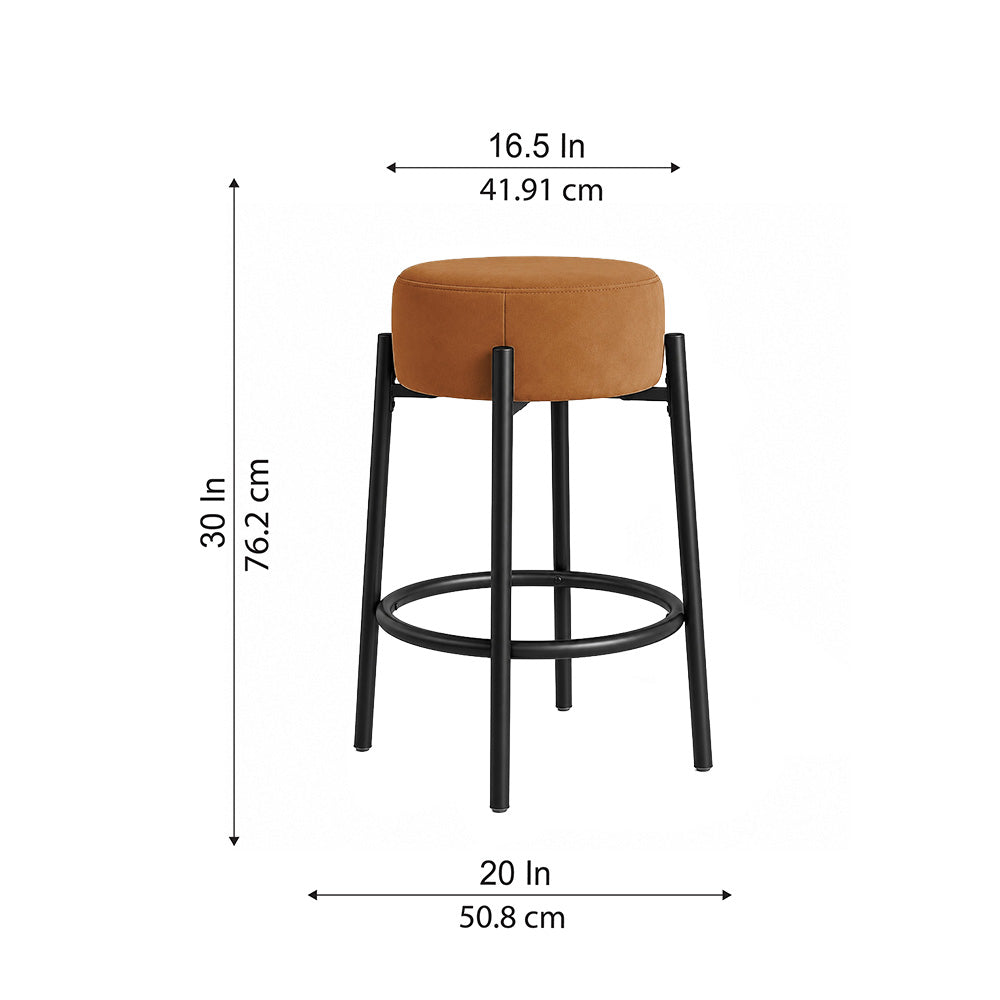 Rovik Brown Backless Upholstered Counter Height Bar Stool with Black Metal Frame