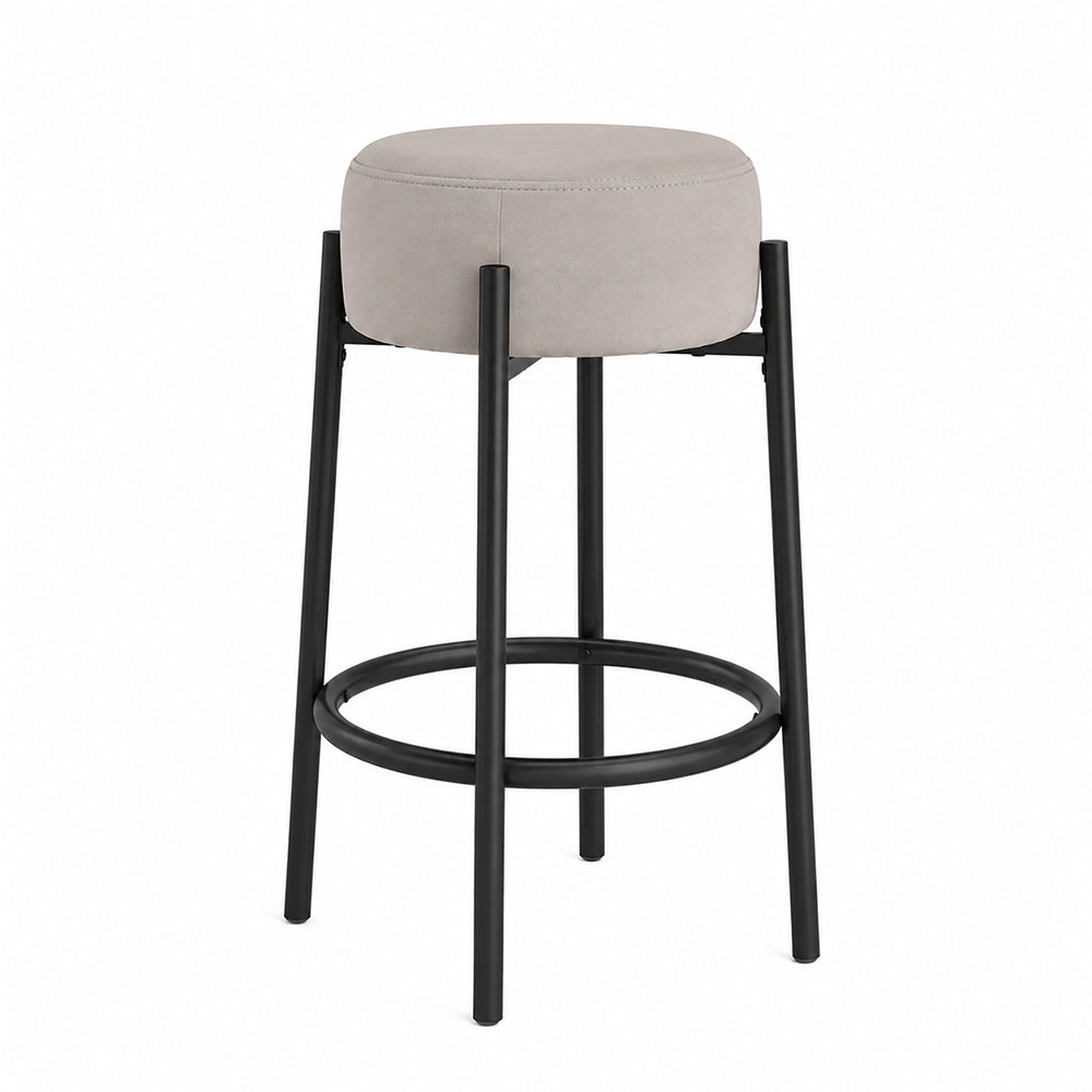 Rovik Grey Backless Upholstered Counter Height Bar Stool with Black Metal Frame