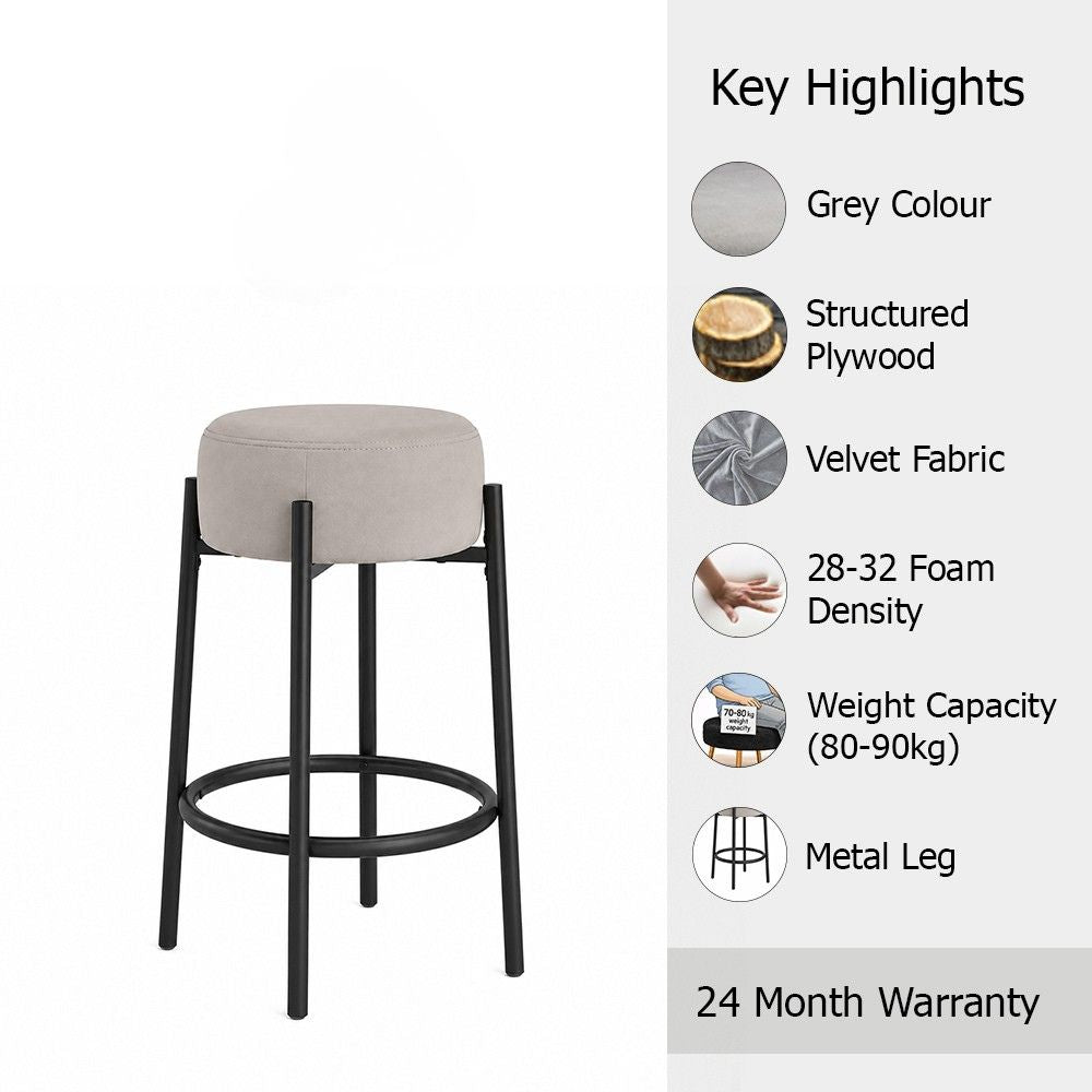 Rovik Grey Backless Upholstered Counter Height Bar Stool with Black Metal Frame