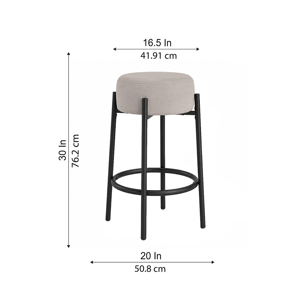 Rovik Grey Backless Upholstered Counter Height Bar Stool with Black Metal Frame