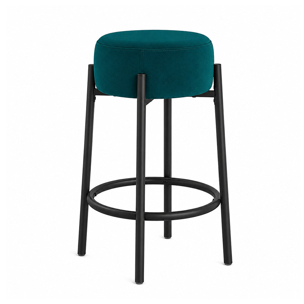 Rovik Teal Backless Upholstered Counter Height Bar Stool with Black Metal Frame