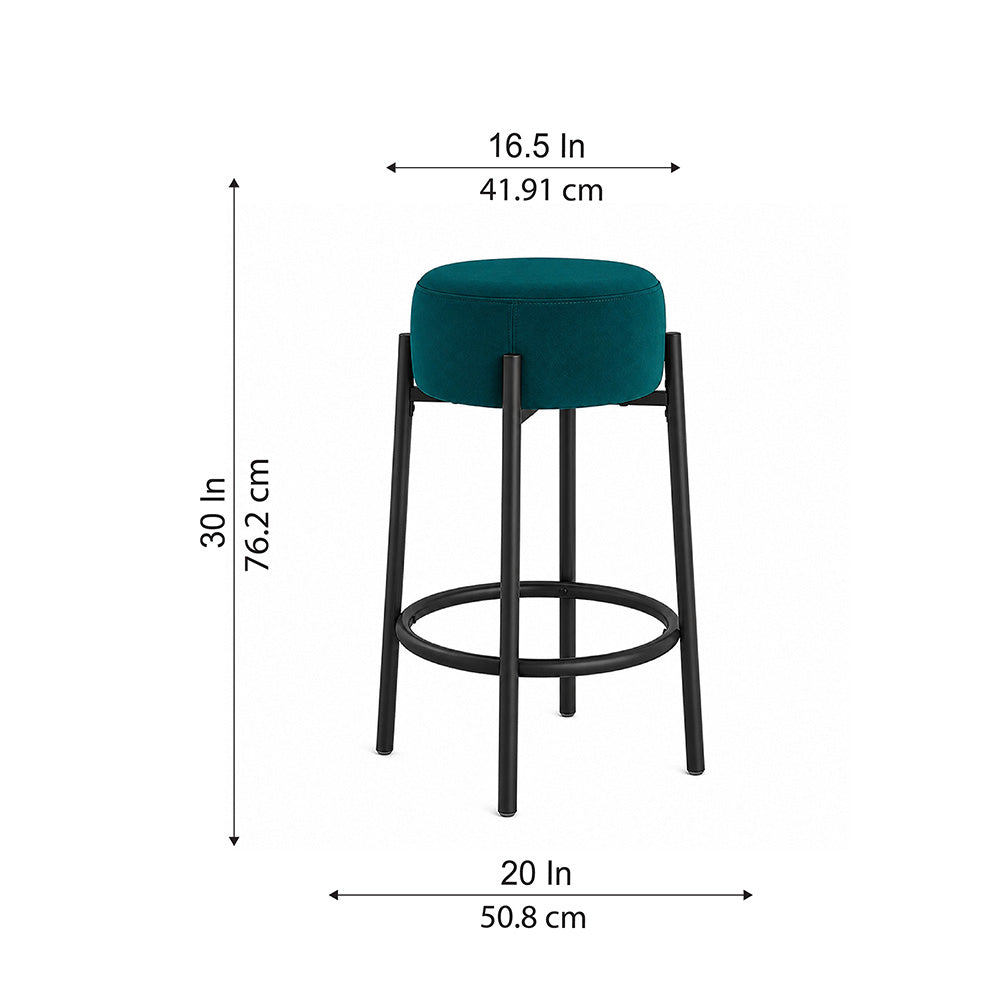 Rovik Teal Backless Upholstered Counter Height Bar Stool with Black Metal Frame