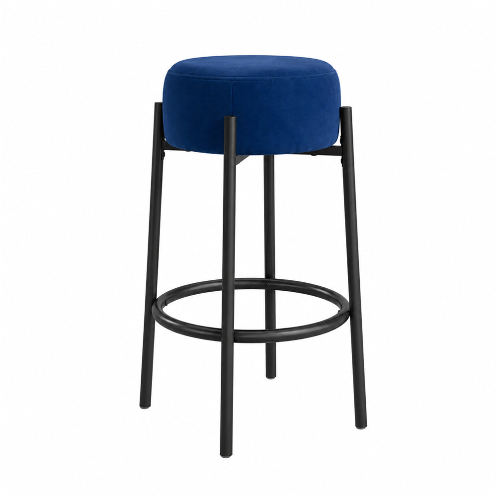 Rovik Blue Backless Upholstered Counter Height Bar Stool with Black Metal Frame
