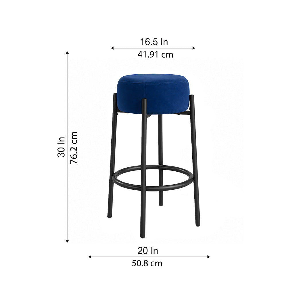 Rovik Blue Backless Upholstered Counter Height Bar Stool with Black Metal Frame