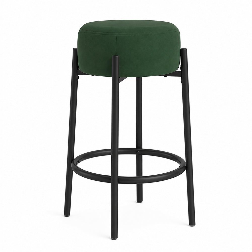 Rovik Green Backless Upholstered Counter Height Bar Stool with Black Metal Frame