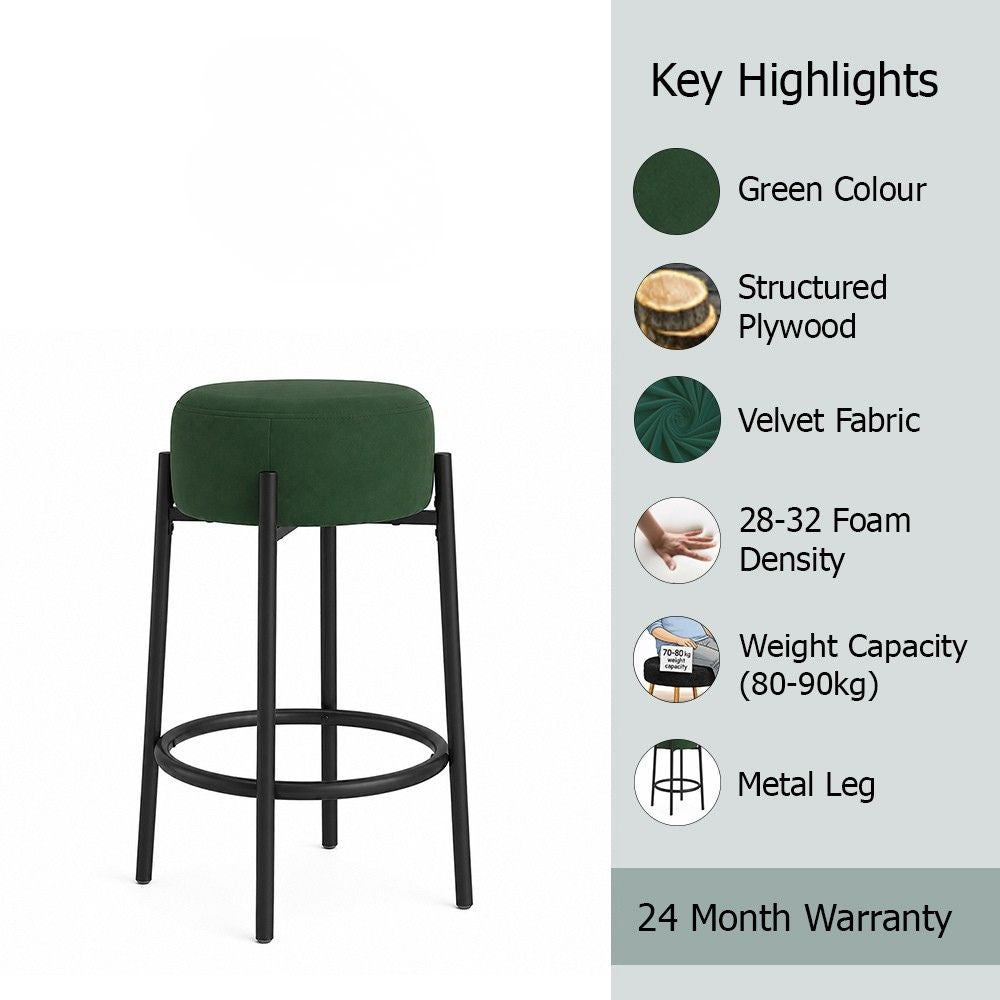 Rovik Green Backless Upholstered Counter Height Bar Stool with Black Metal Frame