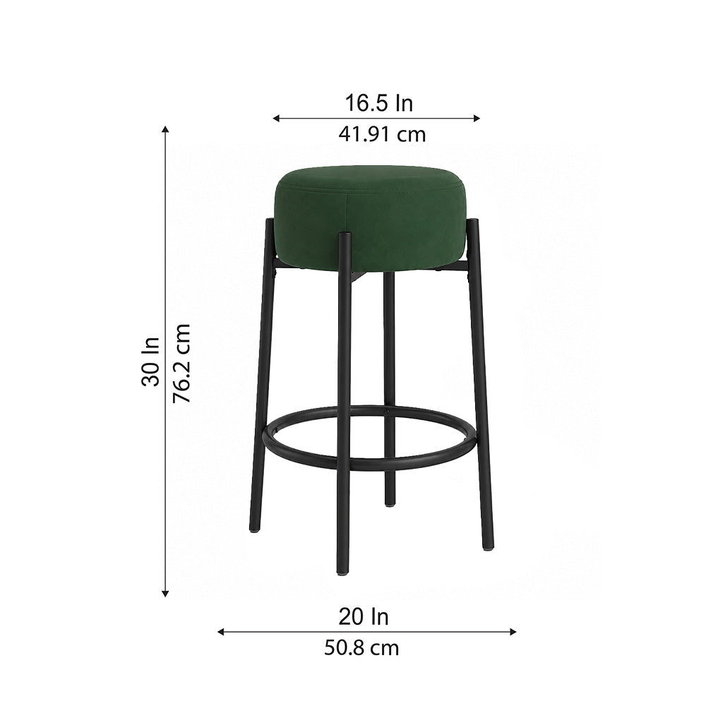 Rovik Green Backless Upholstered Counter Height Bar Stool with Black Metal Frame