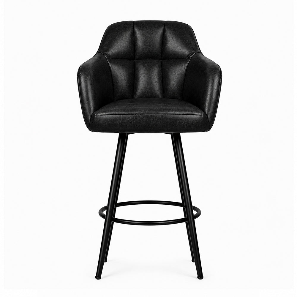 Kaelis Black Faux Leather Tufted Counter Height Bar Stool with Black Metal Legs