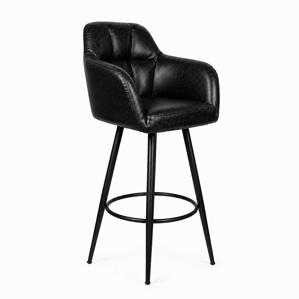 Kaelis Black Faux Leather Tufted Counter Height Bar Stool with Black Metal Legs