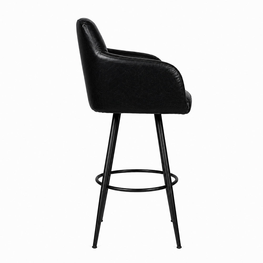 Kaelis Black Faux Leather Tufted Counter Height Bar Stool with Black Metal Legs