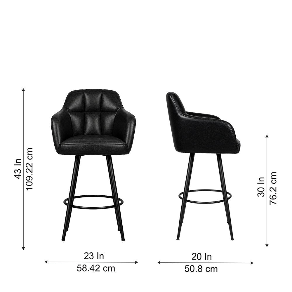 Kaelis Black Faux Leather Tufted Counter Height Bar Stool with Black Metal Legs