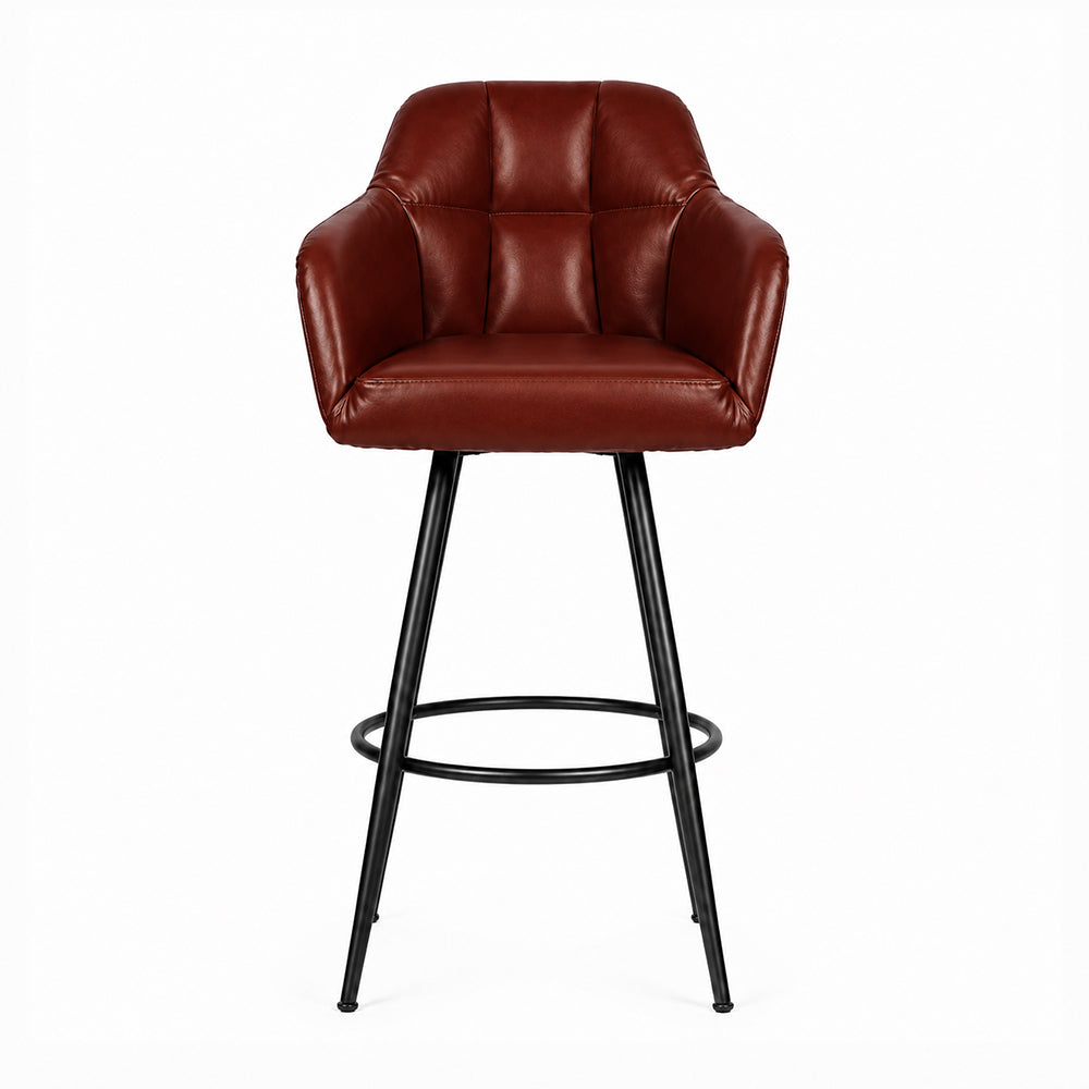 Kaelis Brown Faux Leather Tufted Counter Height Bar Stool with Black Metal Legs