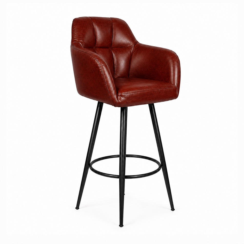 Kaelis Brown Faux Leather Tufted Counter Height Bar Stool with Black Metal Legs