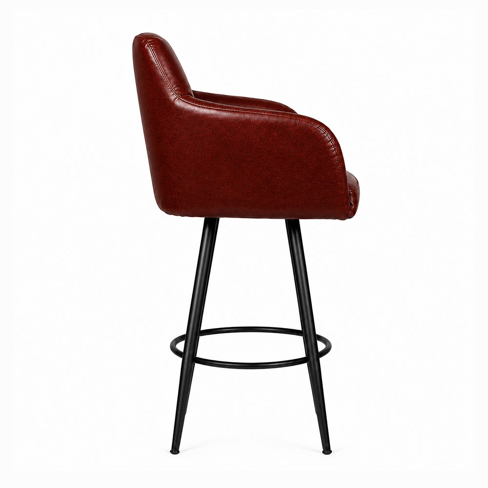 Kaelis Brown Faux Leather Tufted Counter Height Bar Stool with Black Metal Legs