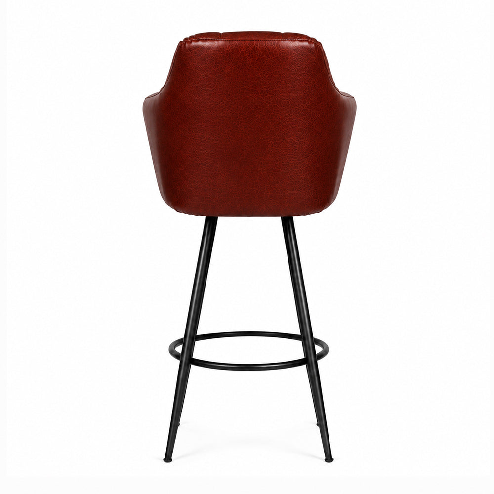 Kaelis Brown Faux Leather Tufted Counter Height Bar Stool with Black Metal Legs