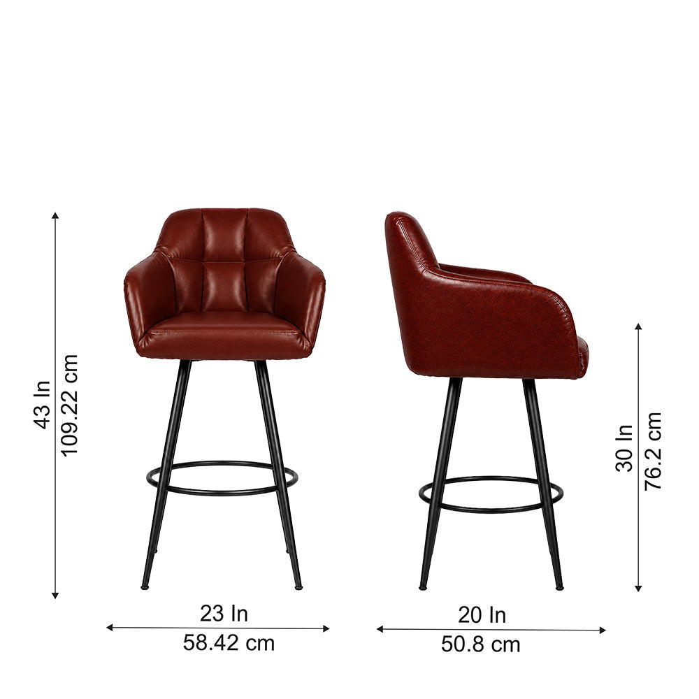 Kaelis Brown Faux Leather Tufted Counter Height Bar Stool with Black Metal Legs