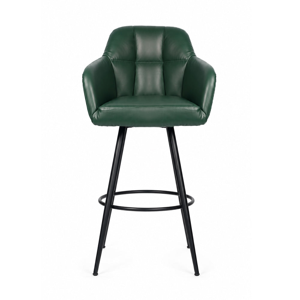 Kaelis Green Faux Leather Tufted Counter Height Bar Stool with Black Metal Legs