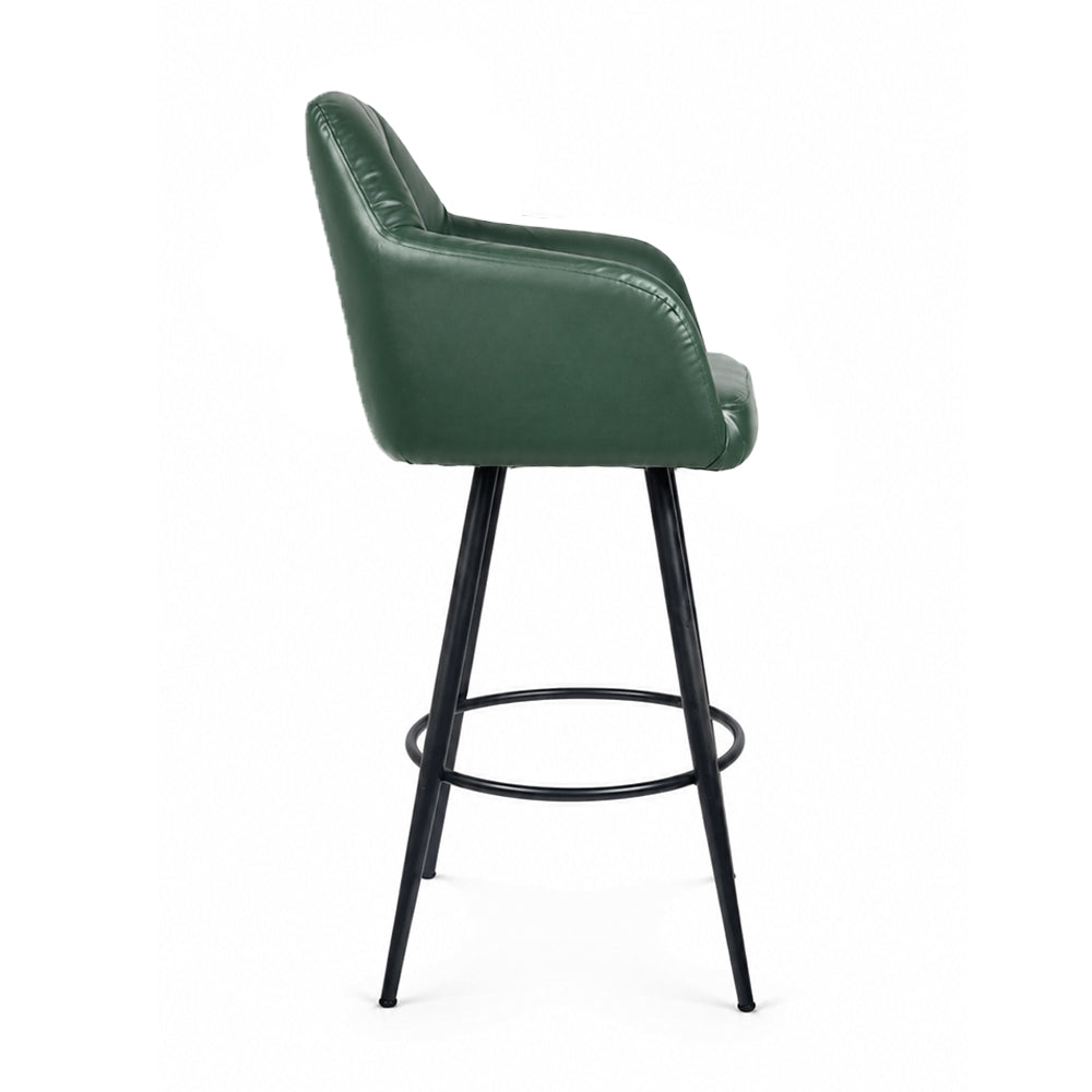 Kaelis Green Faux Leather Tufted Counter Height Bar Stool with Black Metal Legs