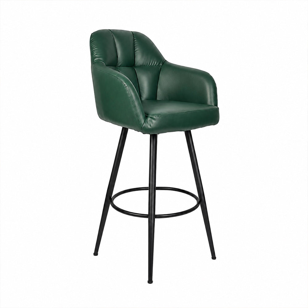 Kaelis Green Faux Leather Tufted Counter Height Bar Stool with Black Metal Legs