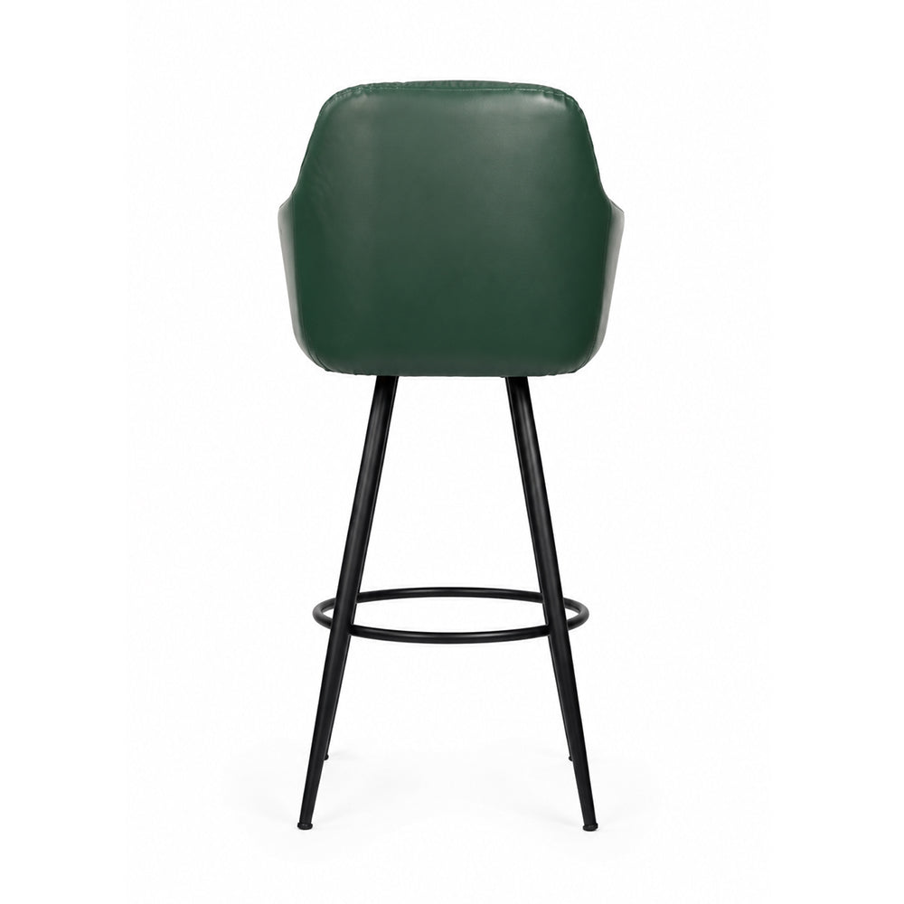 Kaelis Green Faux Leather Tufted Counter Height Bar Stool with Black Metal Legs