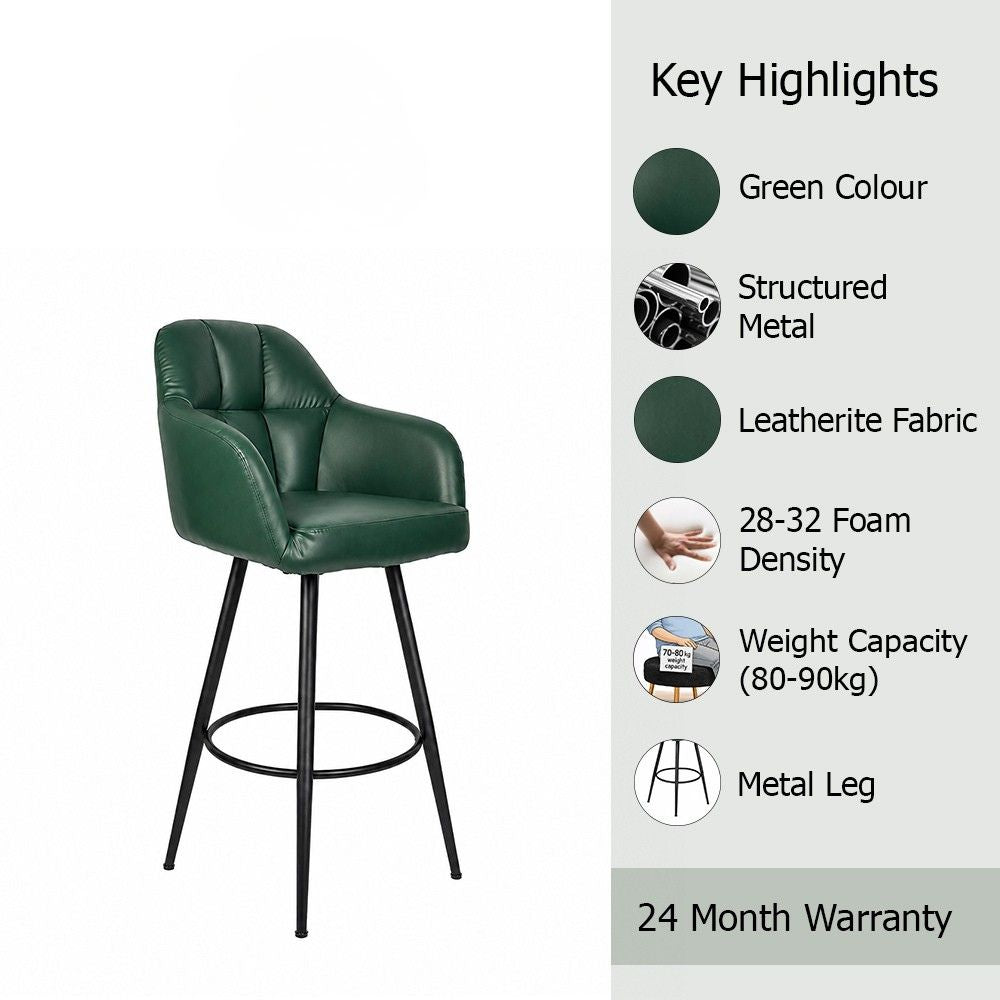 Kaelis Green Faux Leather Tufted Counter Height Bar Stool with Black Metal Legs