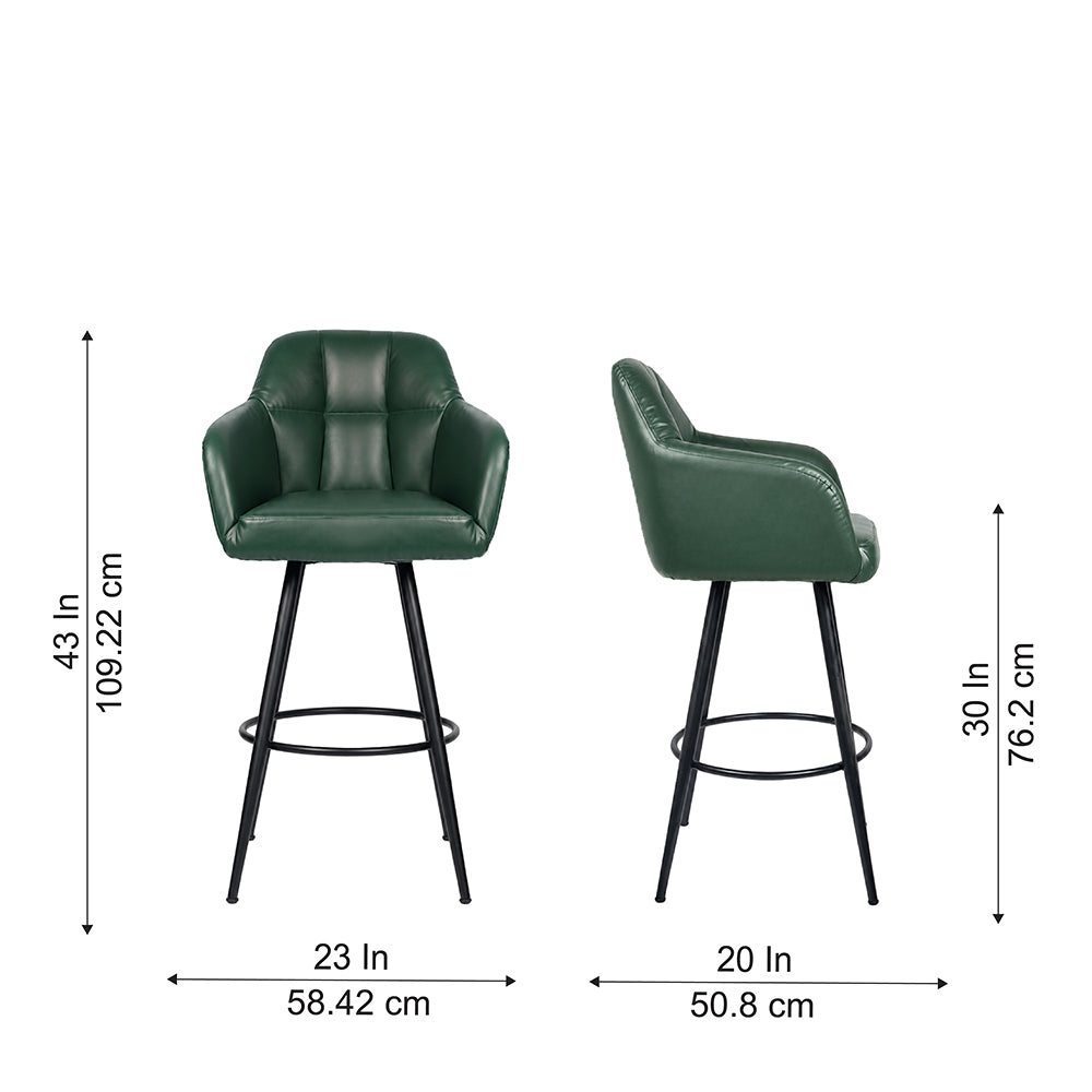 Kaelis Green Faux Leather Tufted Counter Height Bar Stool with Black Metal Legs