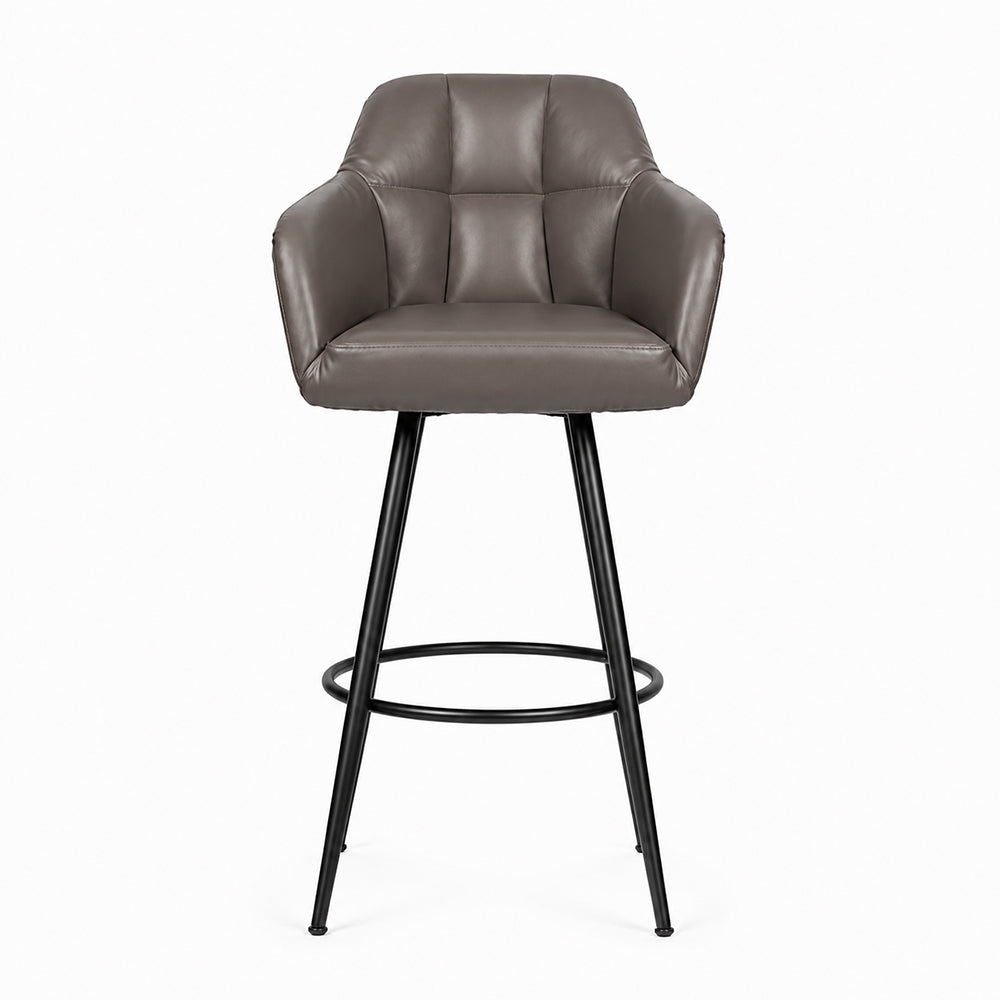 Kaelis Grey Faux Leather Tufted Counter Height Bar Stool with Black Metal Legs