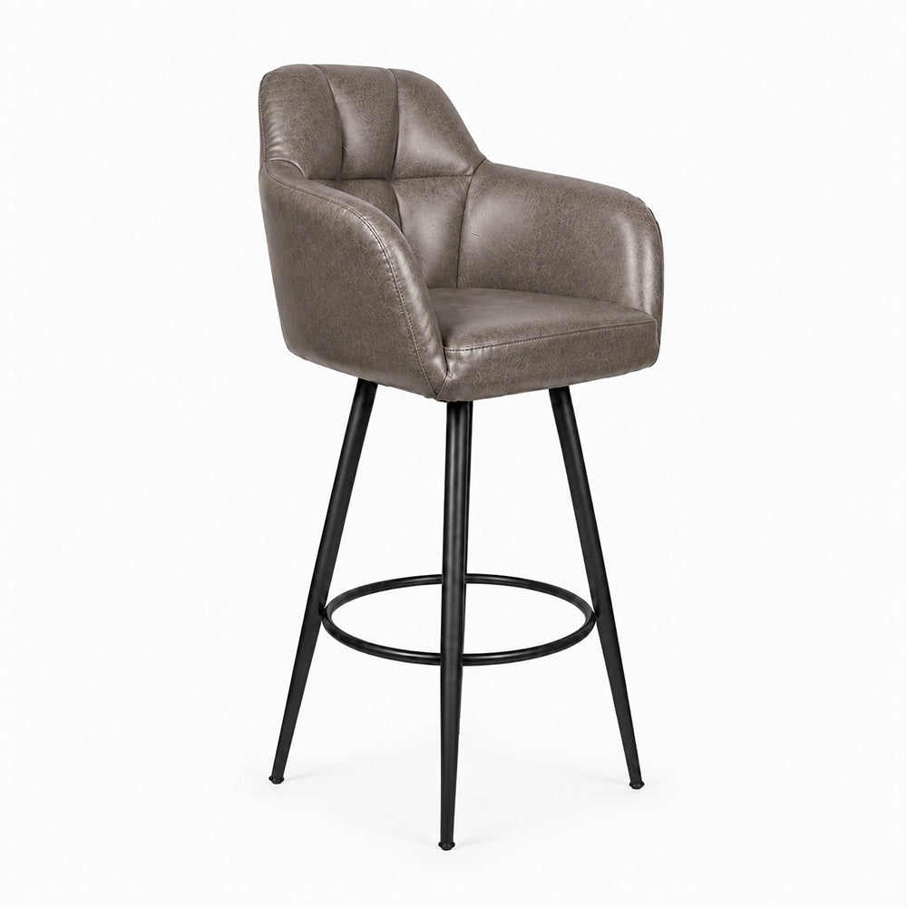 Kaelis Grey Faux Leather Tufted Counter Height Bar Stool with Black Metal Legs