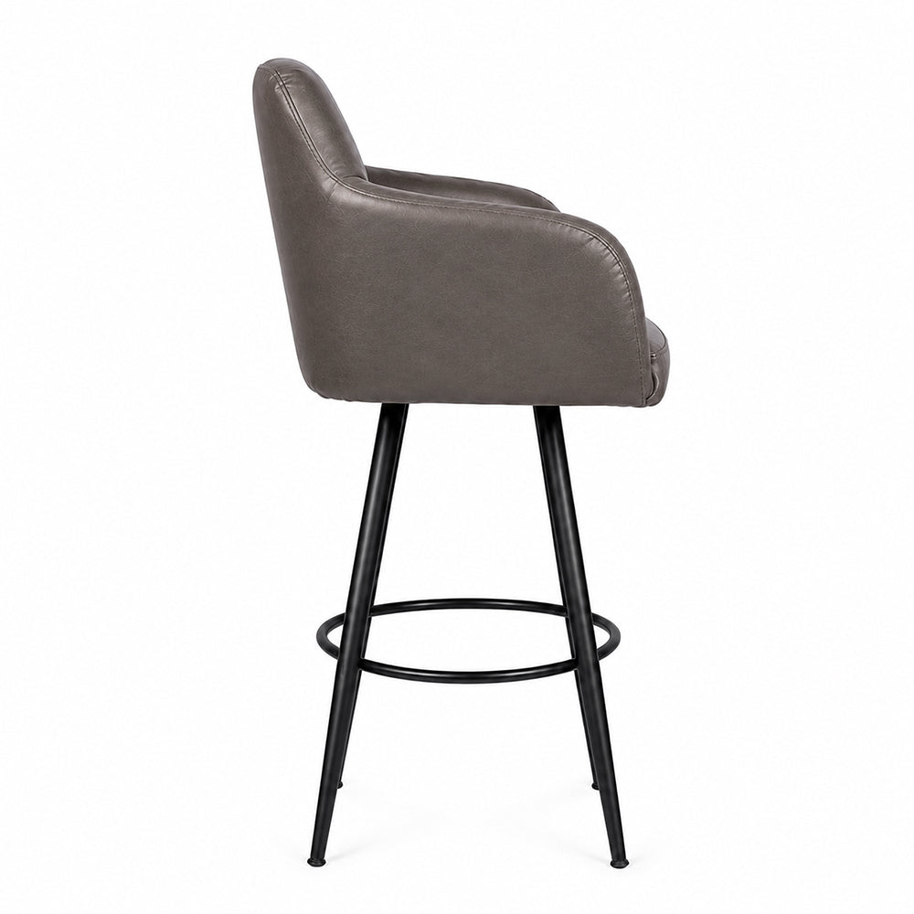 Kaelis Grey Faux Leather Tufted Counter Height Bar Stool with Black Metal Legs