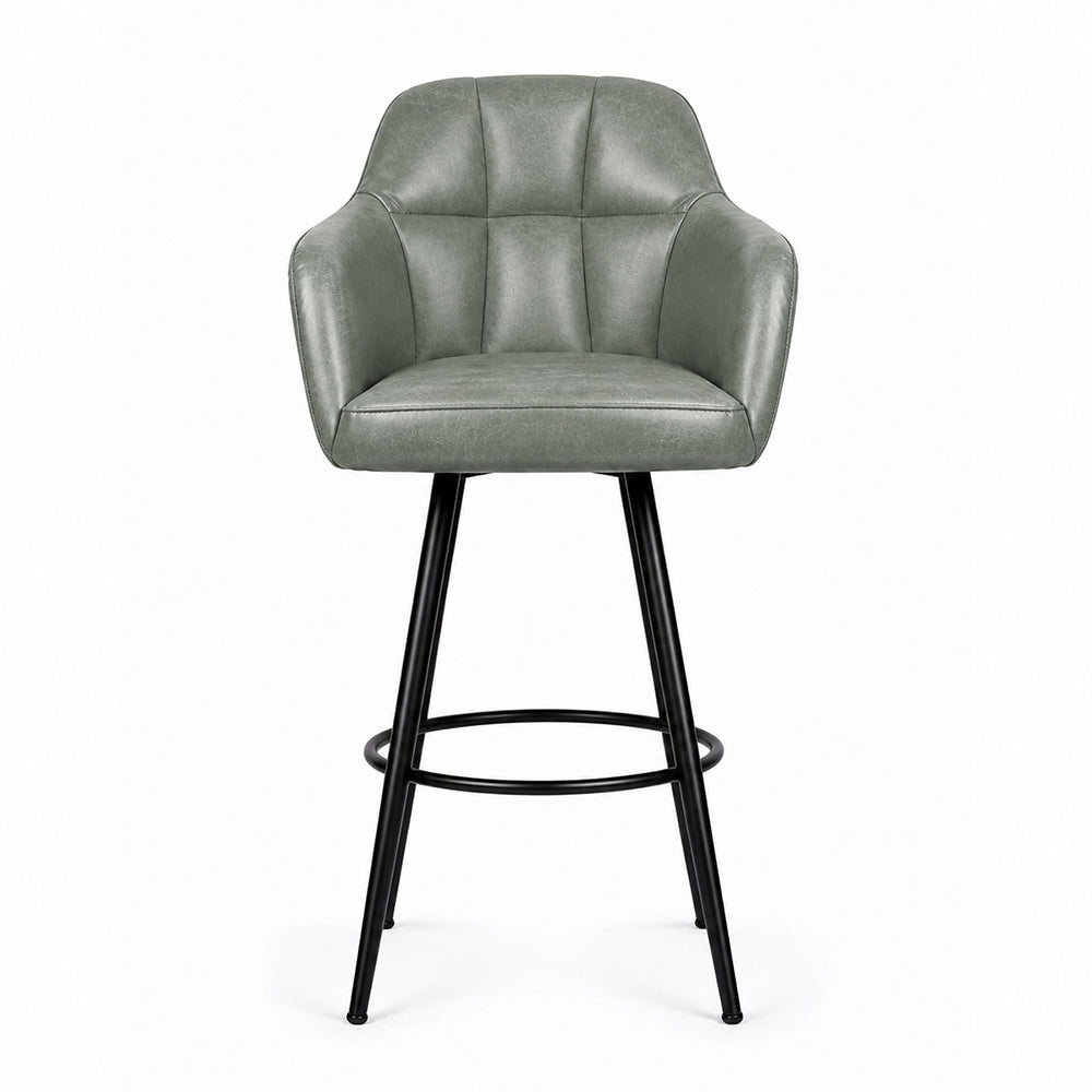 Kaelis Sage Faux Leather Tufted Counter Height Bar Stool with Black Metal Legs
