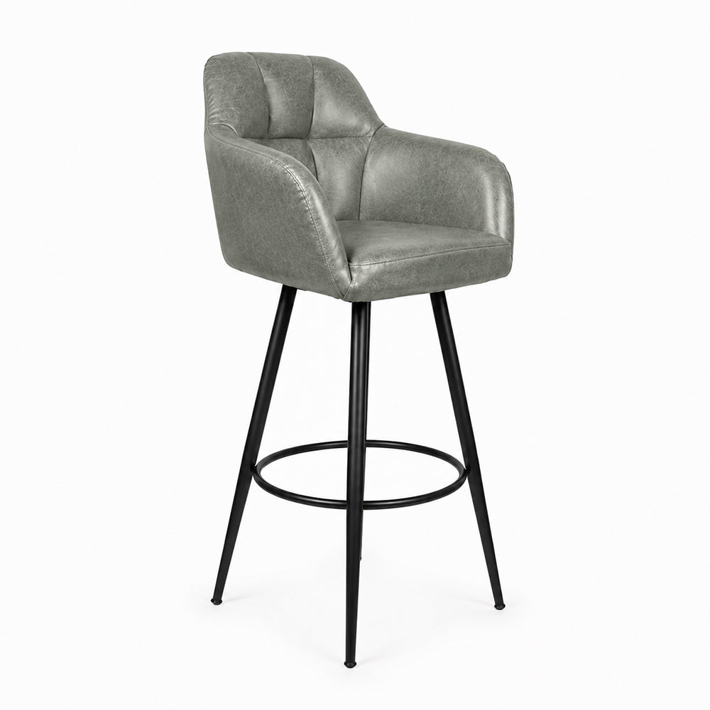 Kaelis Sage Faux Leather Tufted Counter Height Bar Stool with Black Metal Legs