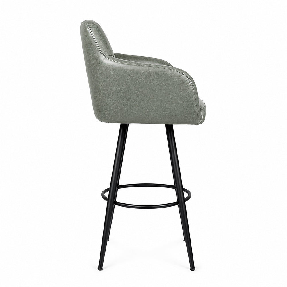 Kaelis Sage Faux Leather Tufted Counter Height Bar Stool with Black Metal Legs