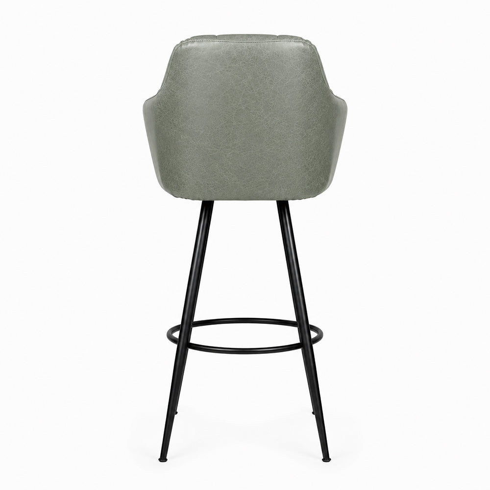 Kaelis Sage Faux Leather Tufted Counter Height Bar Stool with Black Metal Legs